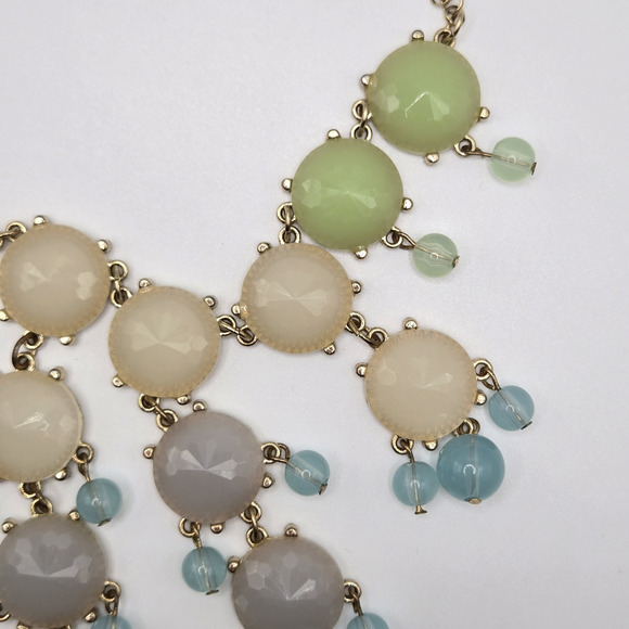 Statement Necklace Chunky Pastel Beaded Goldtone Runway Maximalist Cocktail Glam - Picture 5 of 13